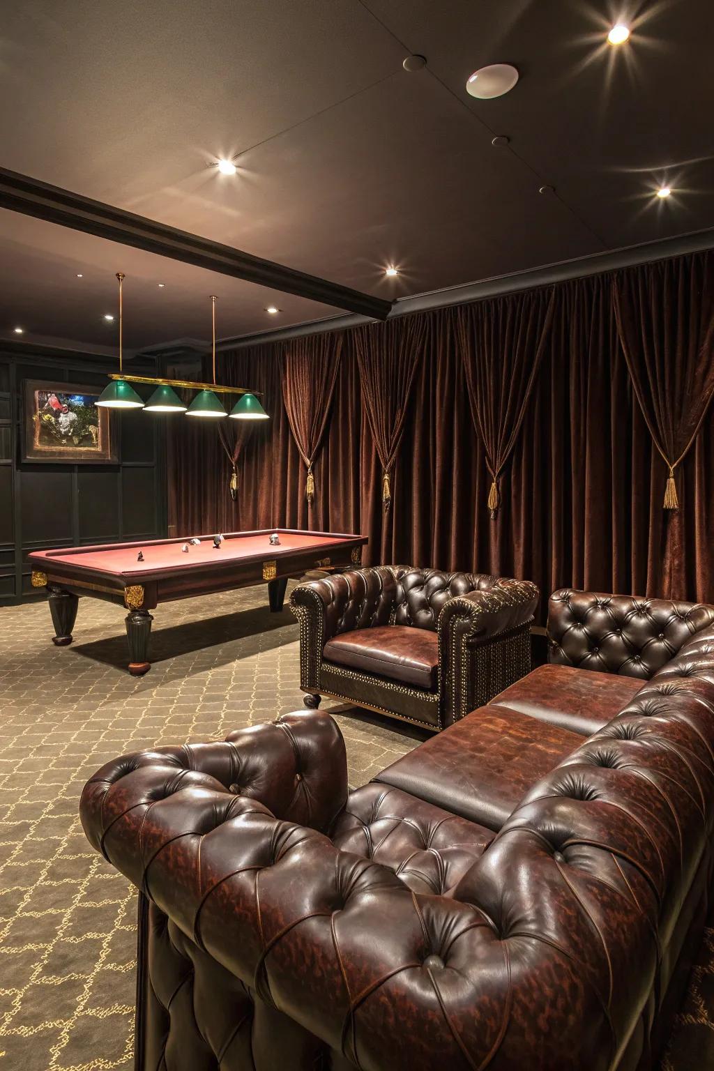 Contrasting textures add depth to your billiard hall.