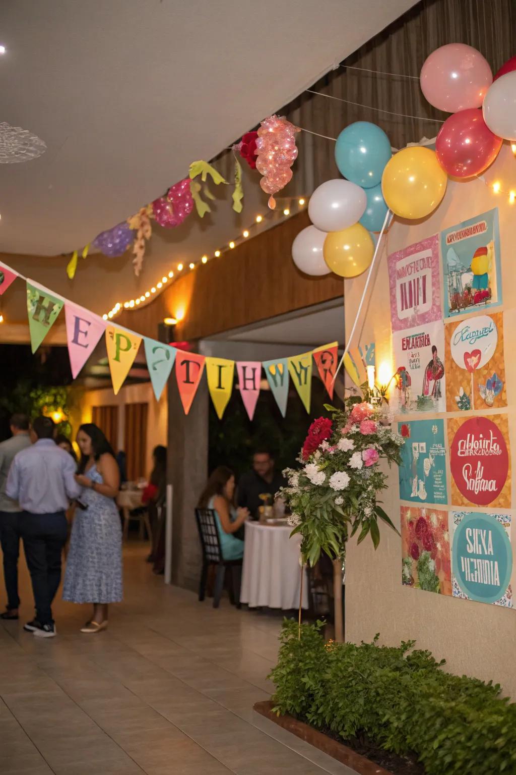 Custom banners lend a unique vibe to the birthday event.