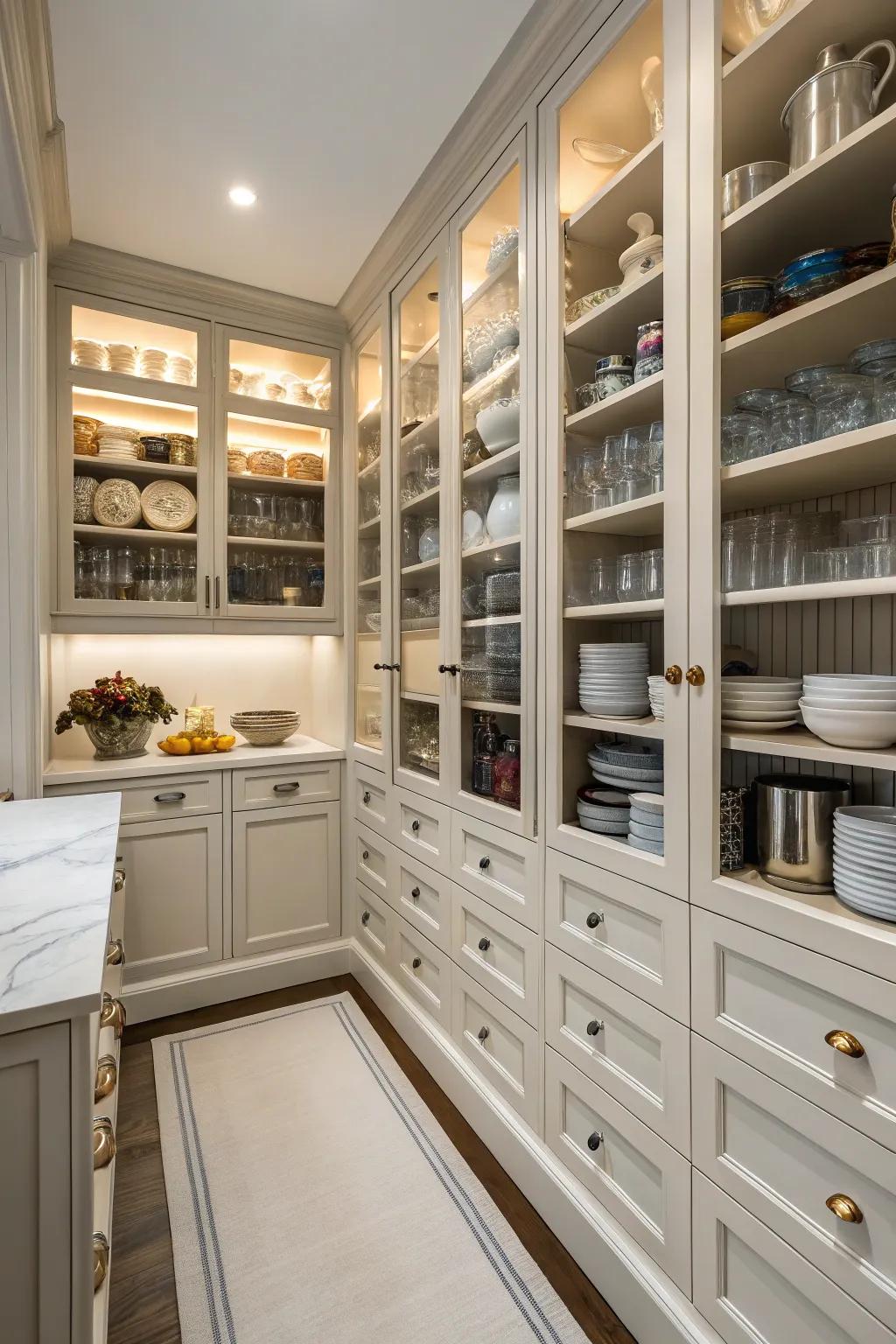 Vertical storage optimizes space in this tall pantry.