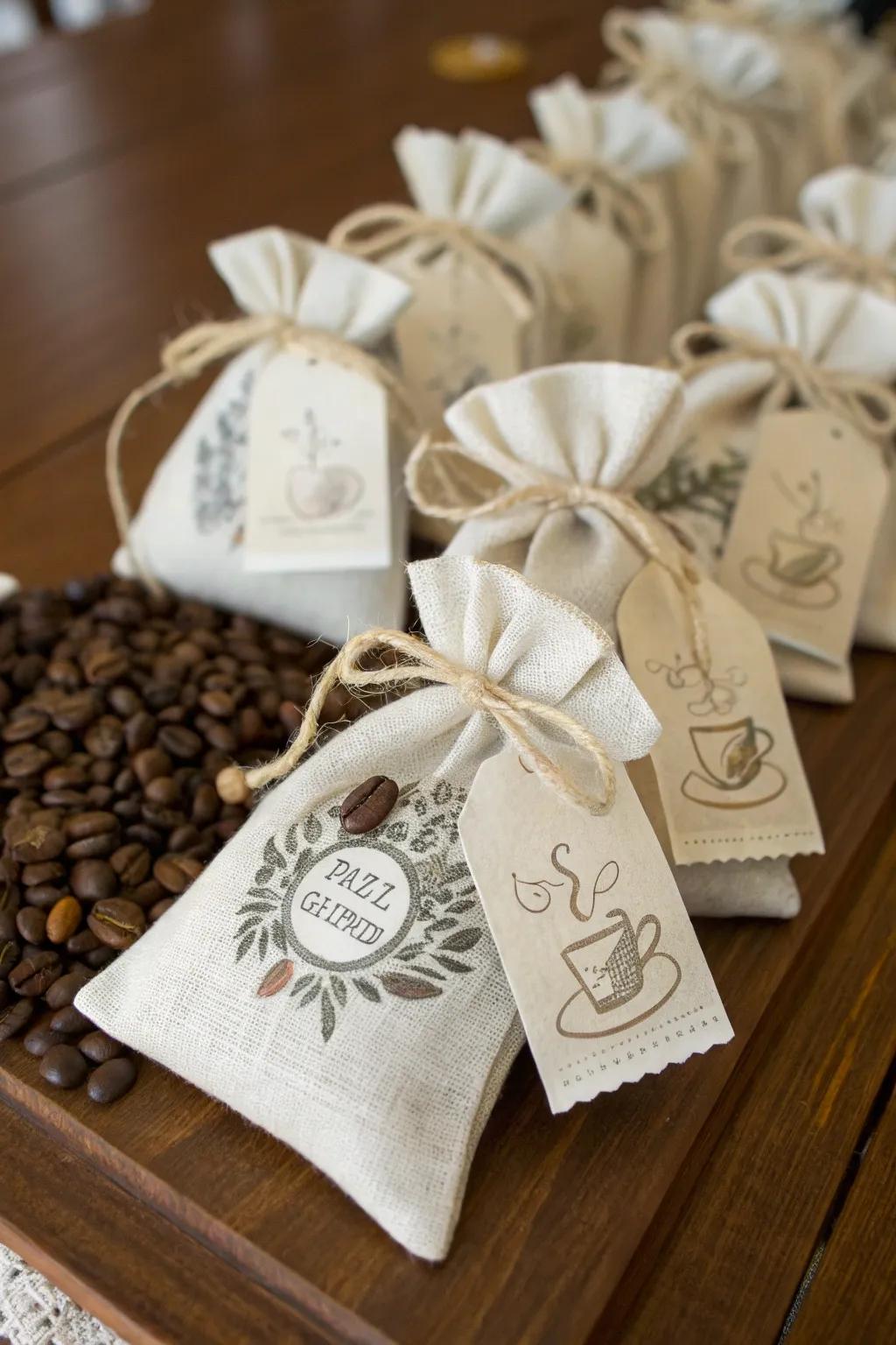 Linen favor bags offer both style and sustainability.