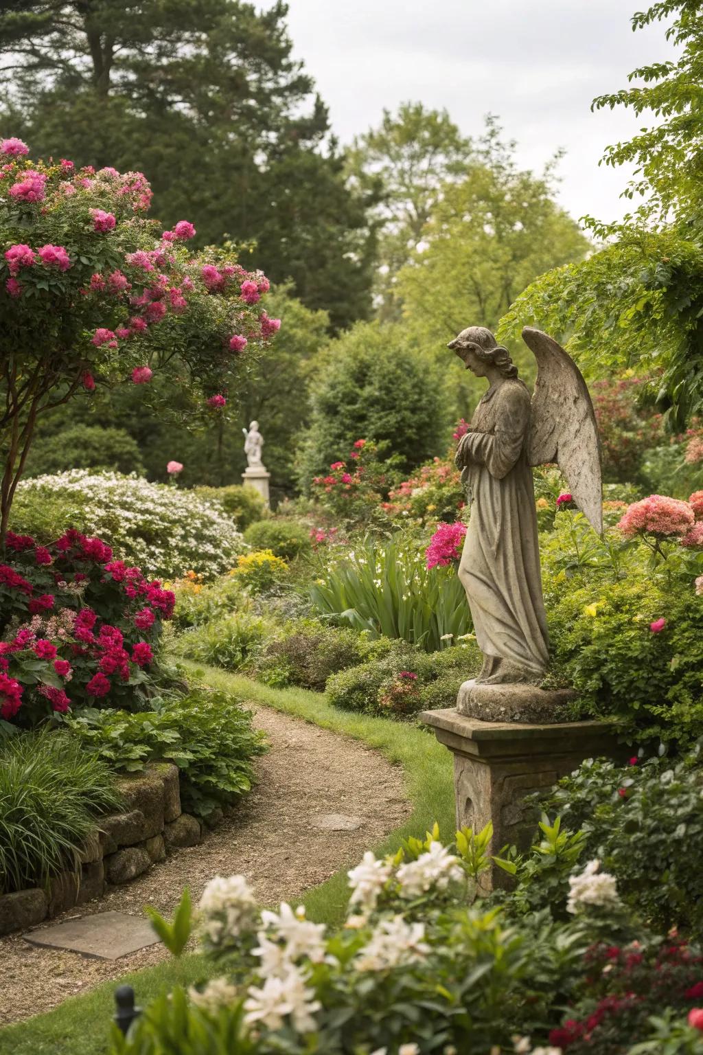 Outdoor statues displaying spiritual themes boost the peacefulness of outdoor areas.