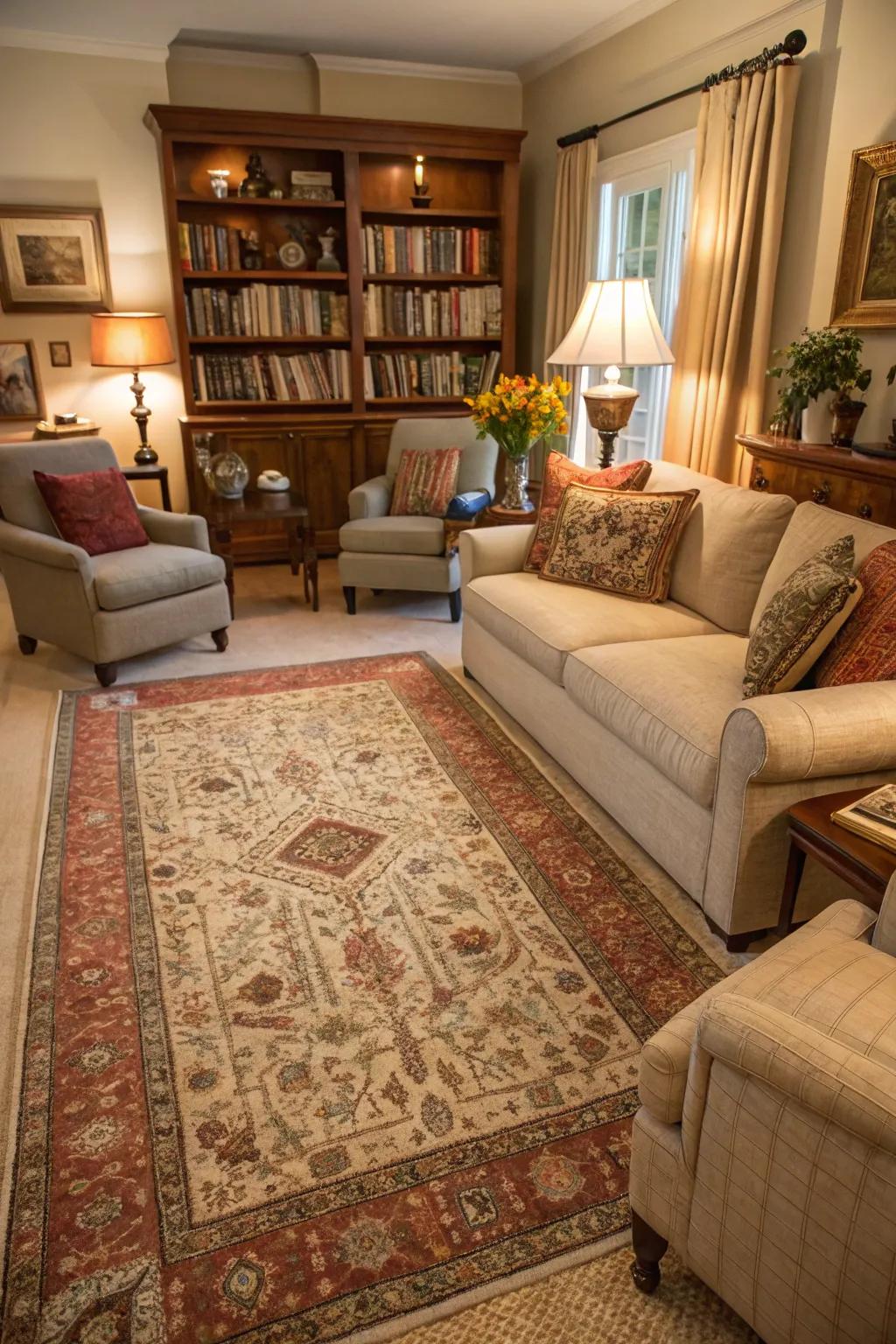 Heritage carpets impart warmth and splashes of color to rooms.