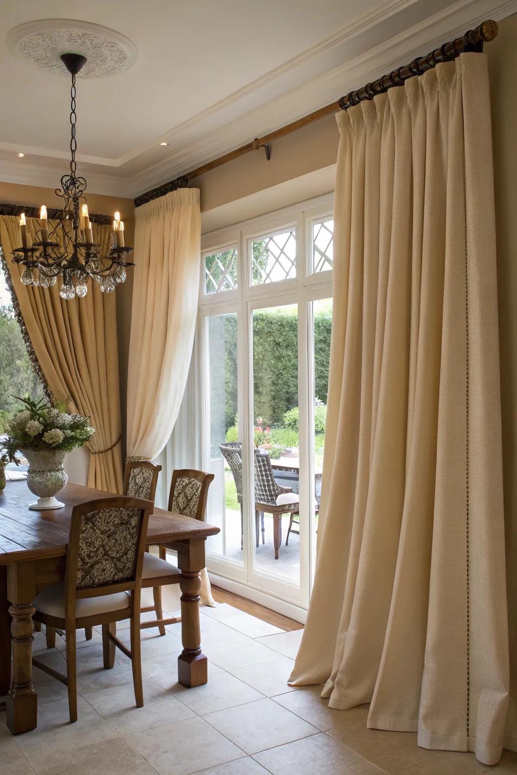 Functional and stylish curtains in a dining room.