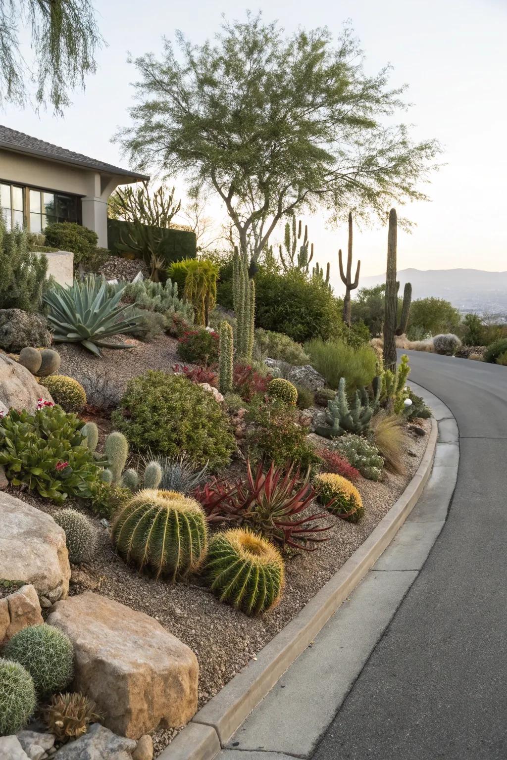 Cacti and succulents provide a unique touch to the berm.