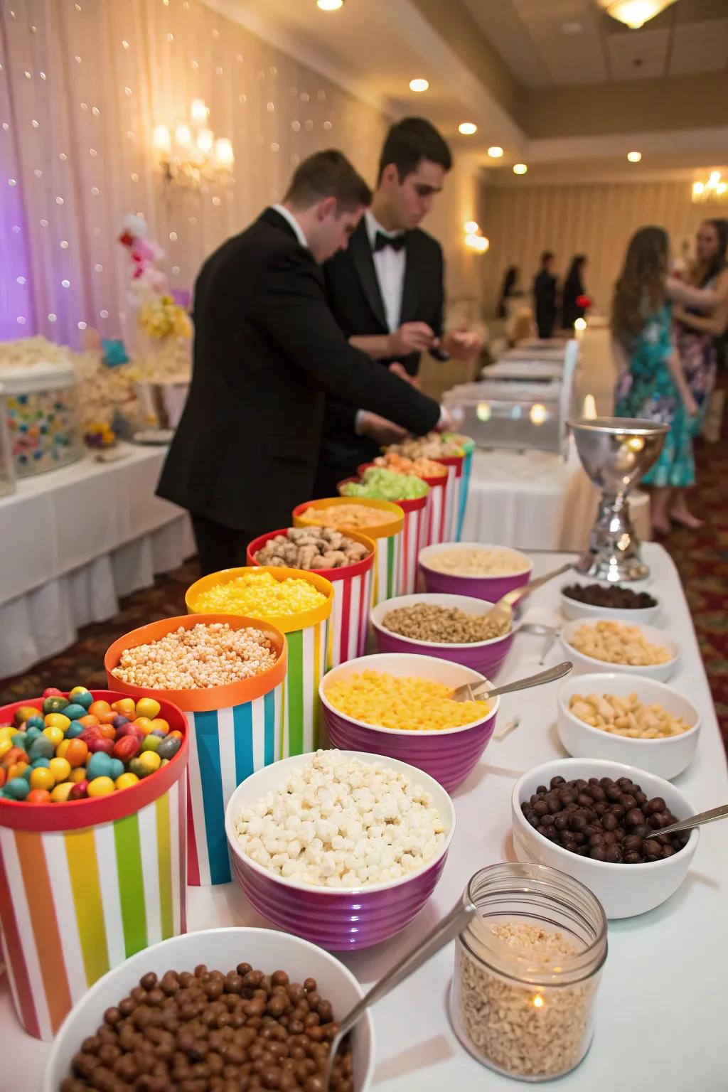 An interactive mix-in station, offering guests a chance to personalize their popcorn with various treats.