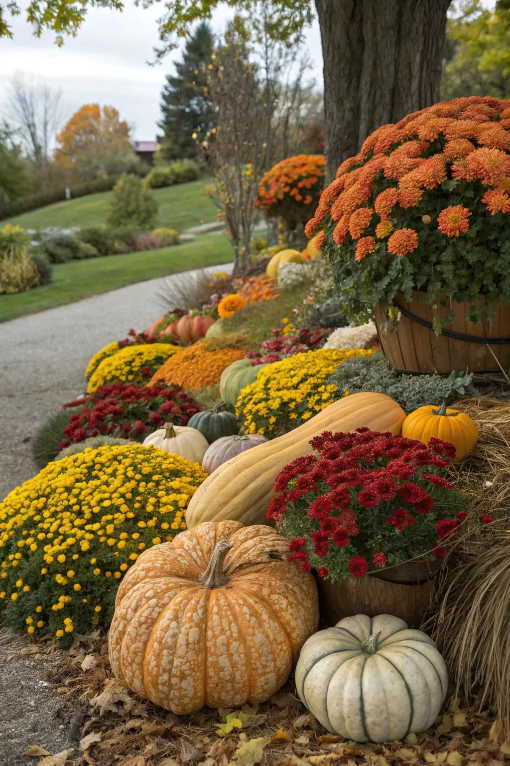 Gourds and squashes create artistic displays.