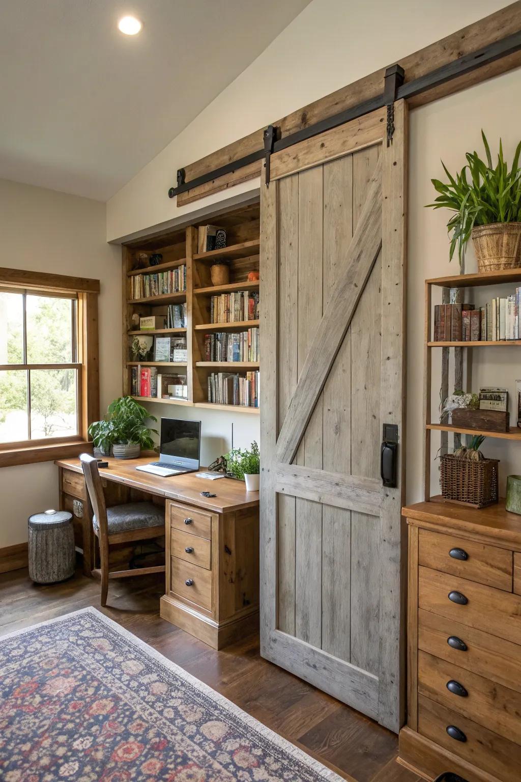 Sliding barn doors introduce real farmhouse charm.