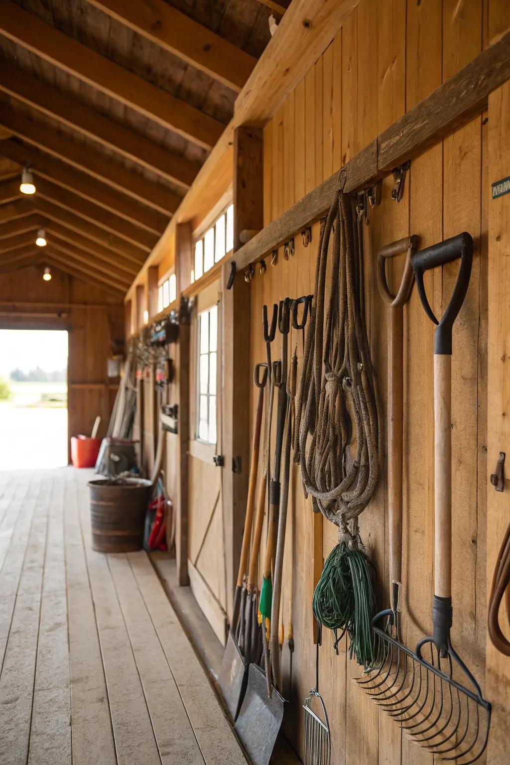 Keep tools organized and within reach using simple hooks.