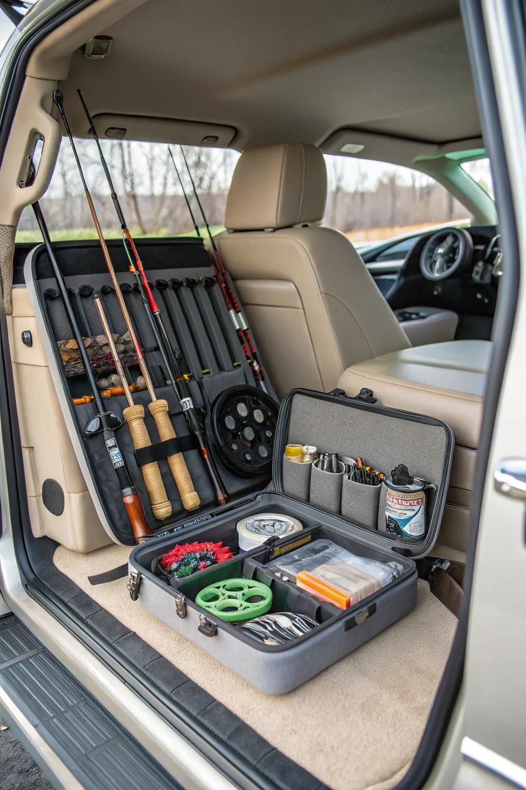 In-vehicle storage for the traveling angler.