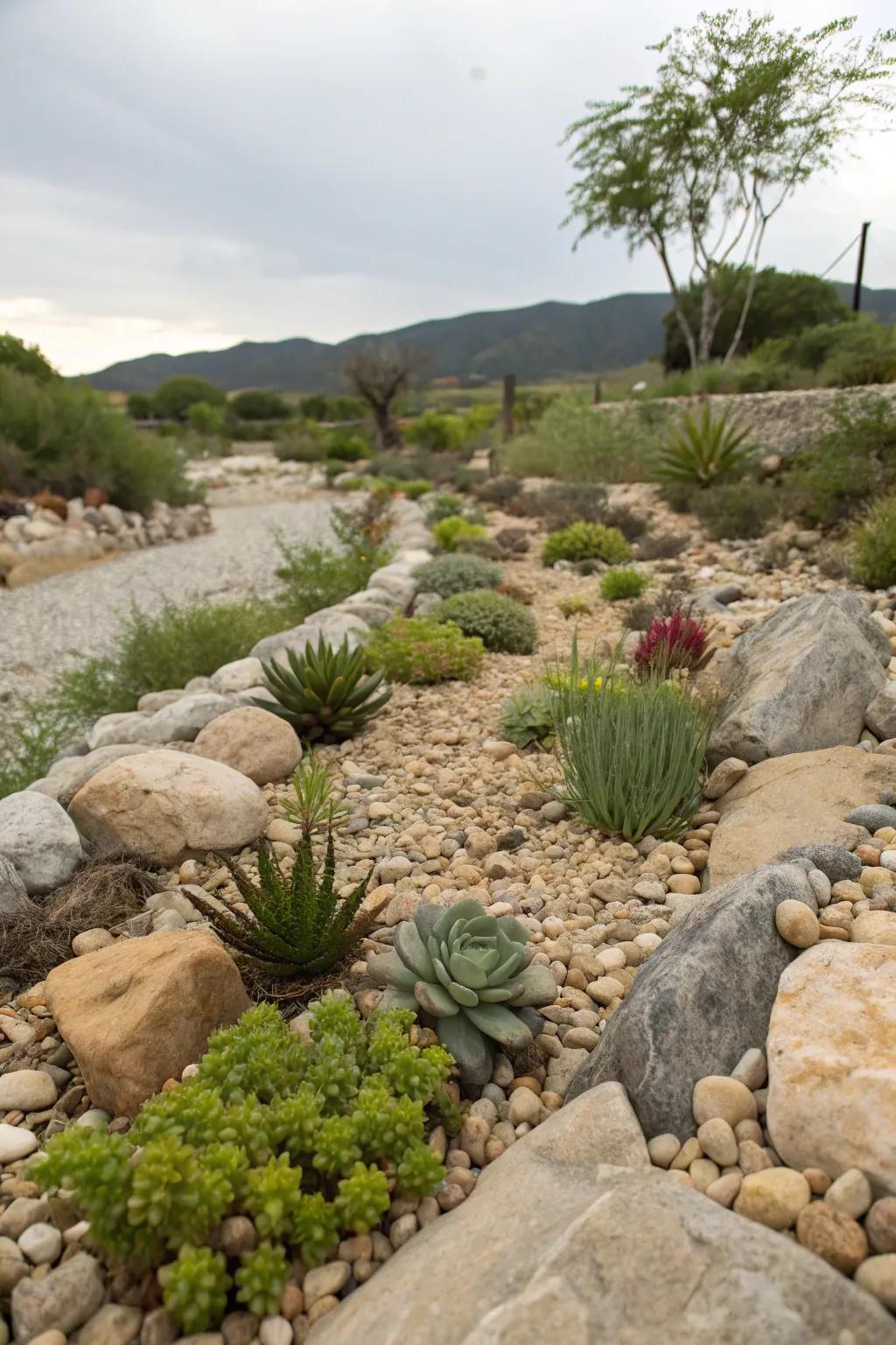 A miniature garden within your creek bed adds detail and charm.