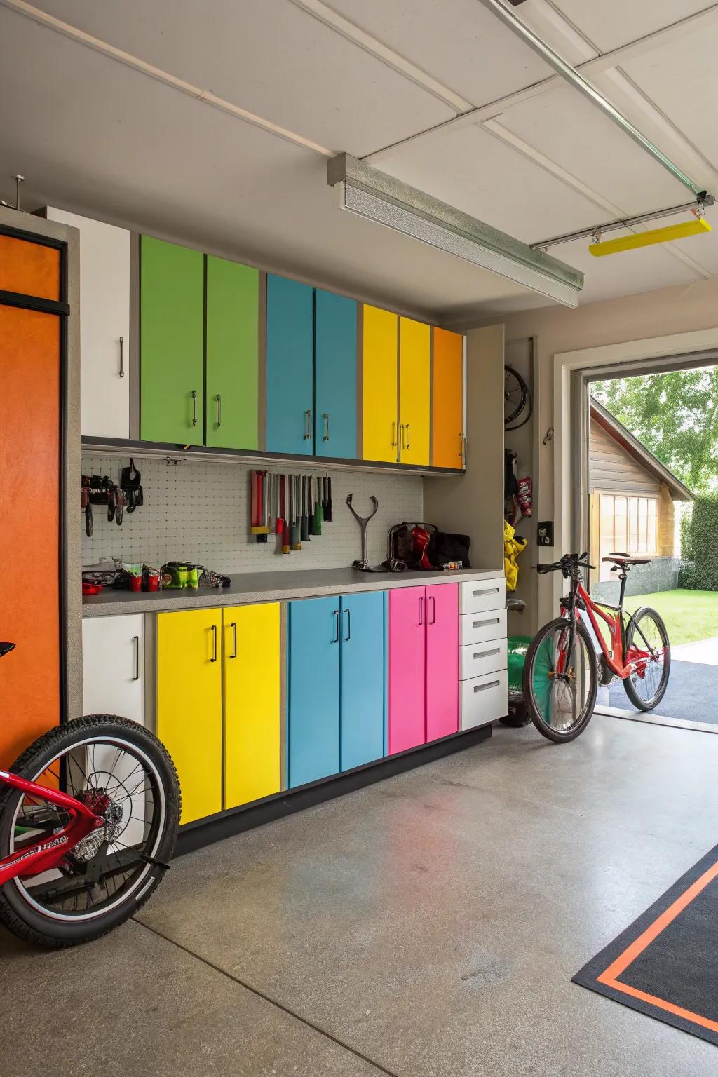 Vibrant accents bring energy and personality to your garage.