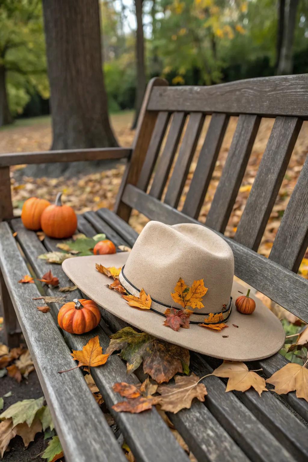 Autumnal abundance hat with homespun festive appeal.