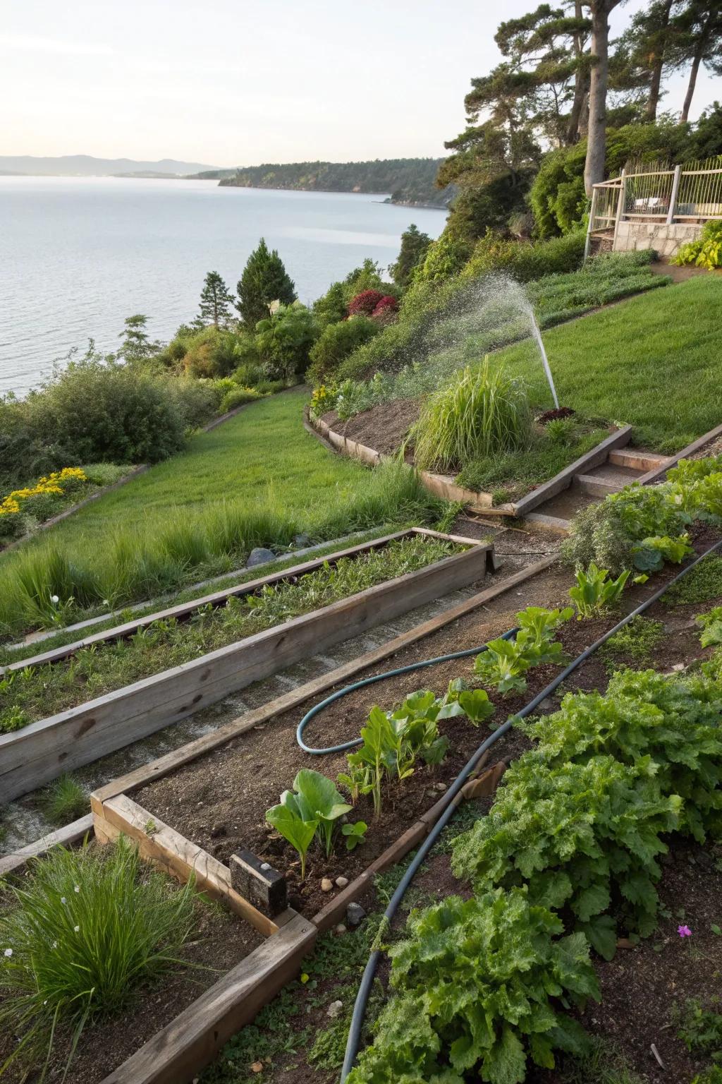Effective water management is essential for maintaining a thriving sloped garden.