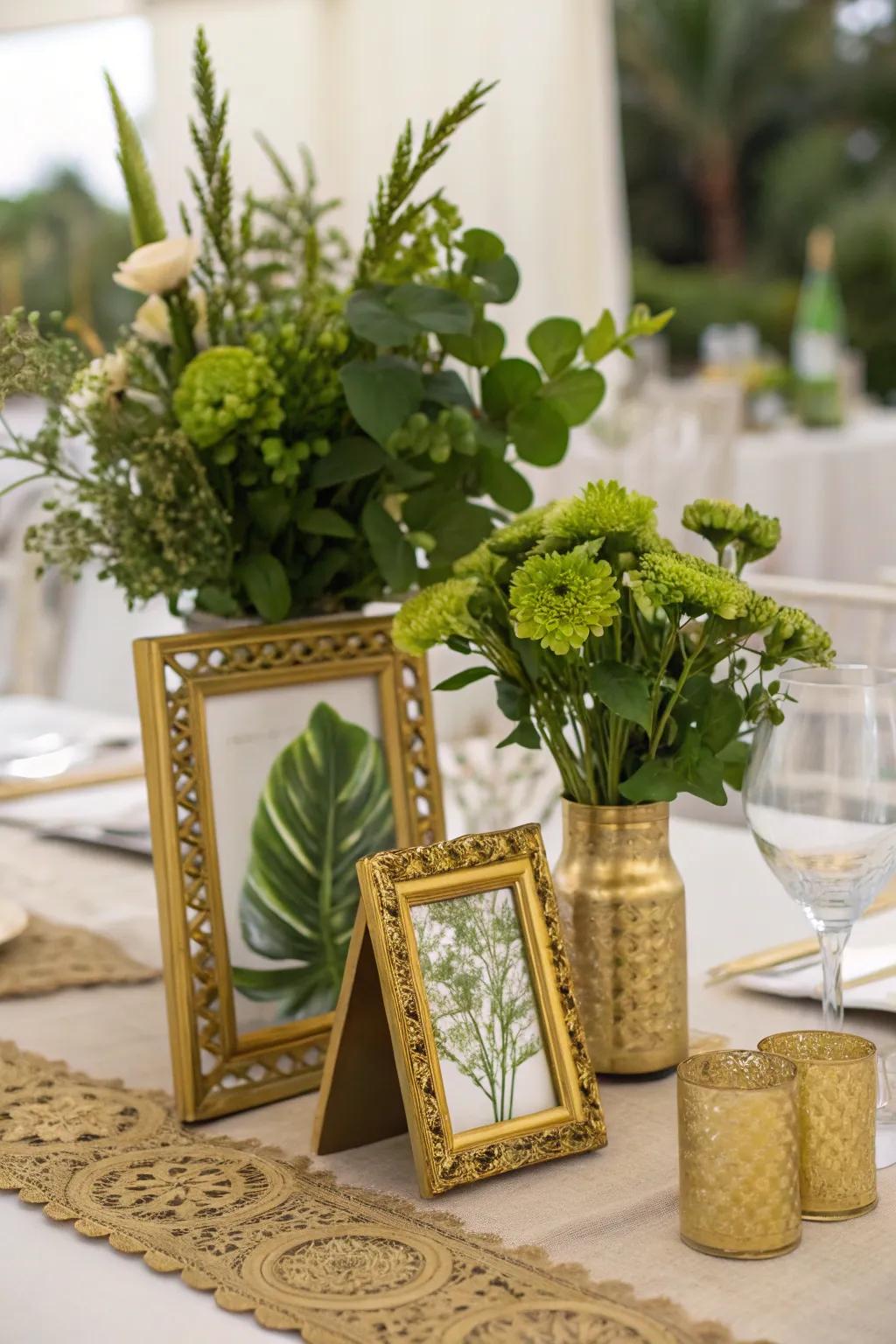 A harmonious integration of gilded features and greenery.