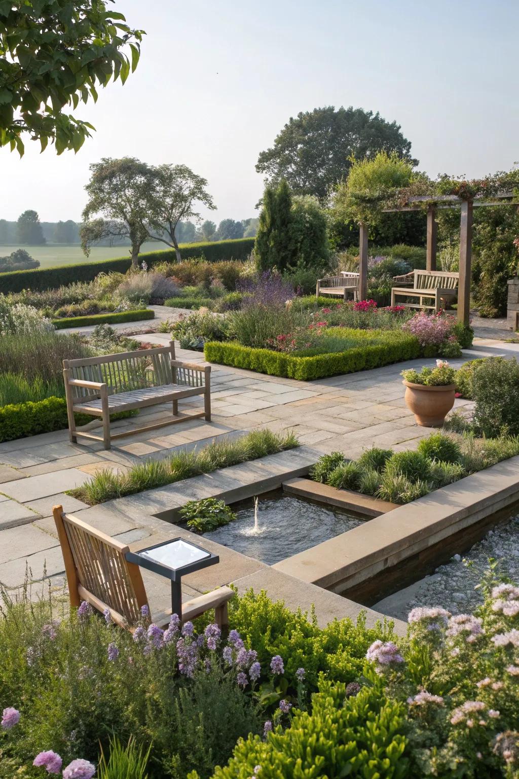 Blending plants with hardscape creates a harmonious garden.