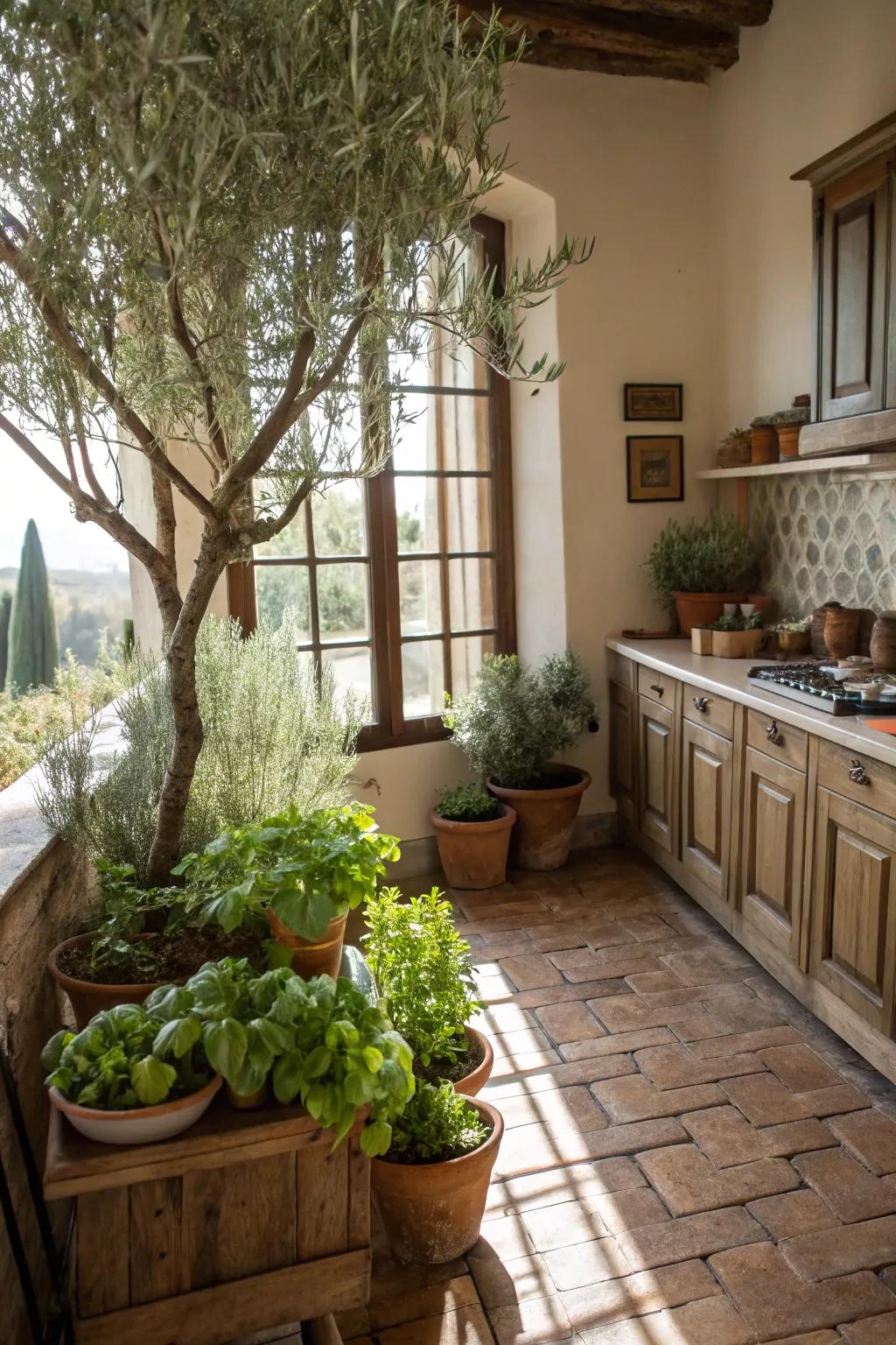 Natural-inspired features like potted herbs bring freshness.