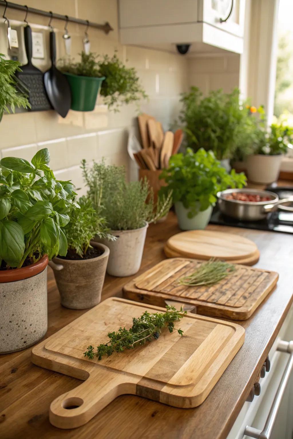 Surfaces and verdure produce an energizing and vibrant culinary showcase.