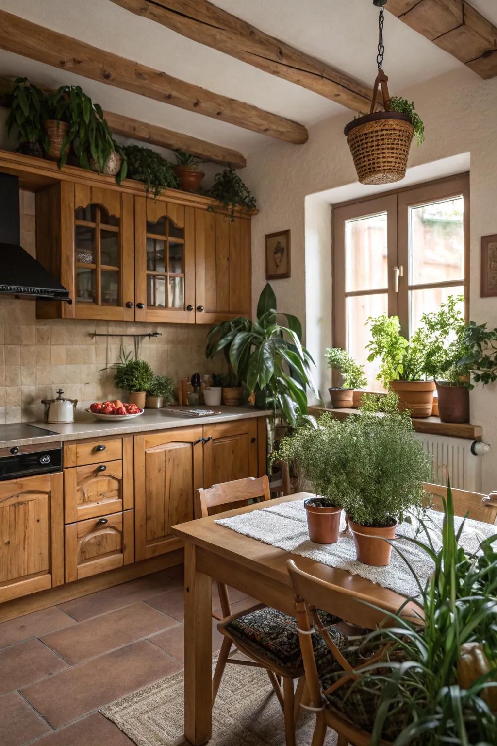 Natural elements bring warmth and vitality to your kitchen space.