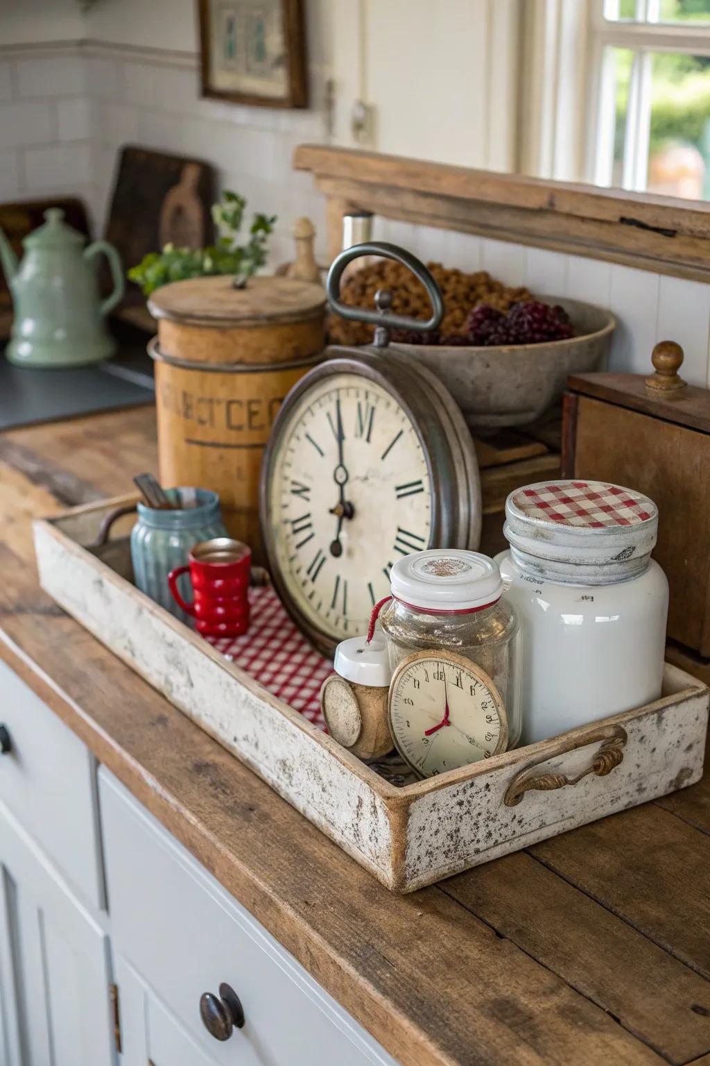 Antique pieces bring timeless charm to kitchen styling.