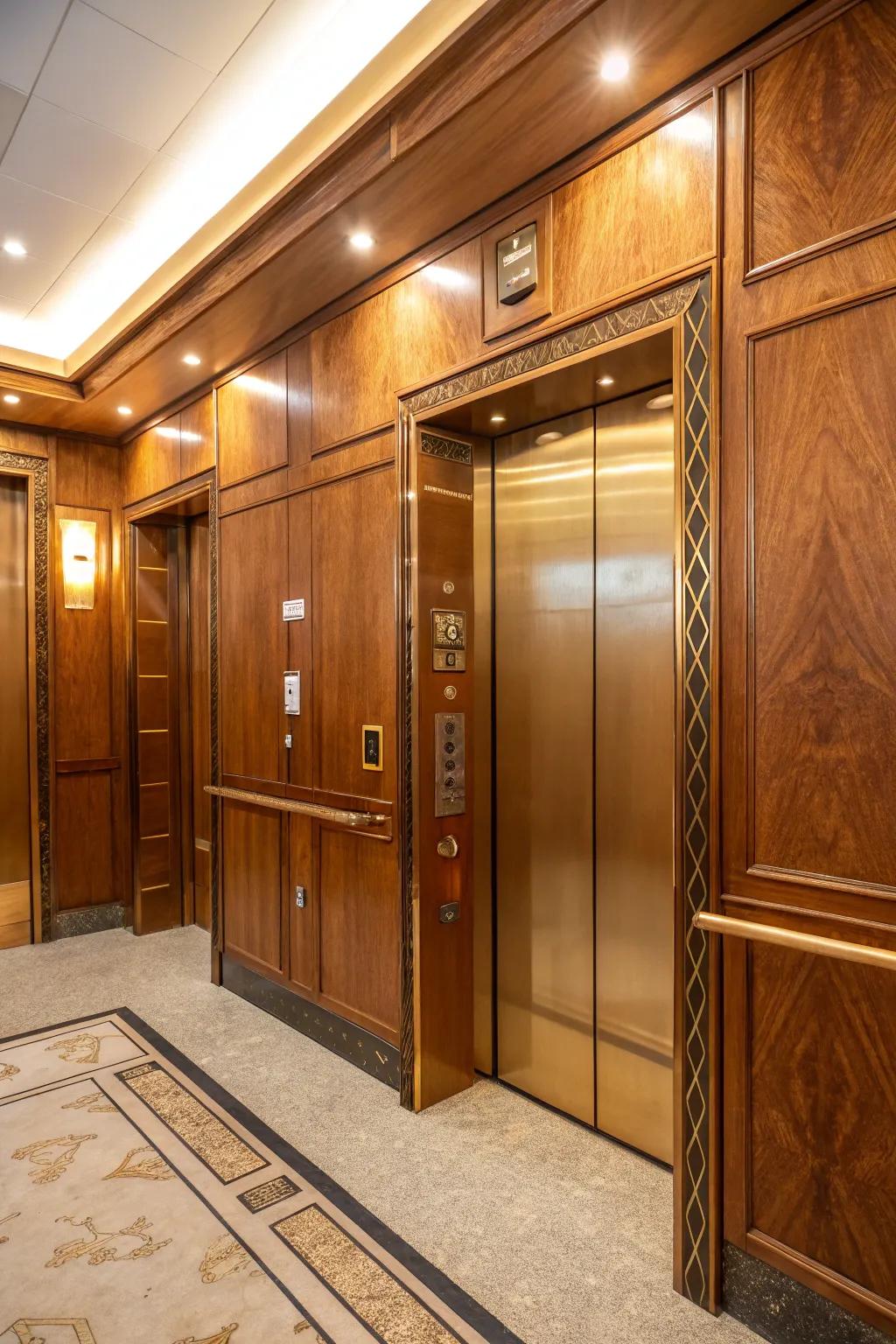 Custom carpentry brings a bespoke charm to elevator interiors.