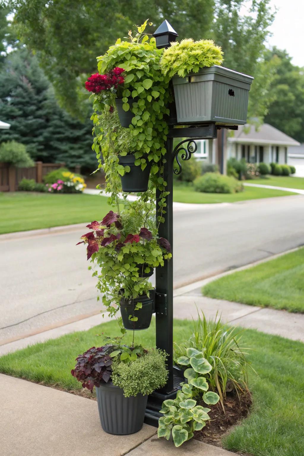 Go vertical with a garden on your mailbox post for a striking visual.
