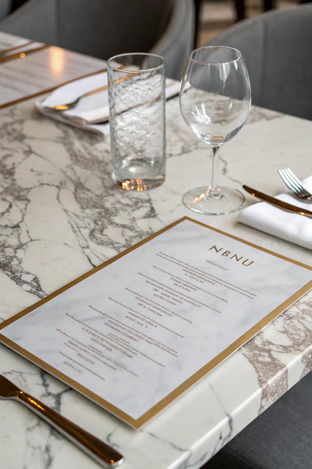 Marble patterns bring a touch of luxury and sophistication to your menu.