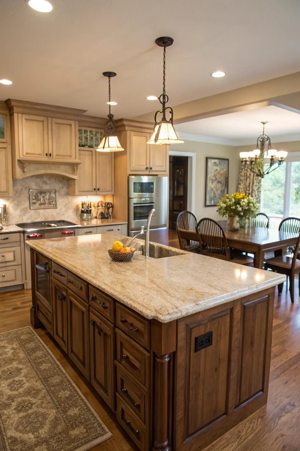 Island countertops serve as central gathering spots in the kitchen.