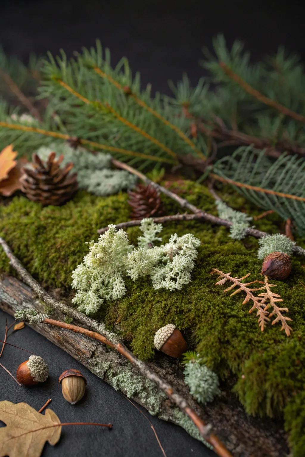 A woodland scene collage using moss and branches.