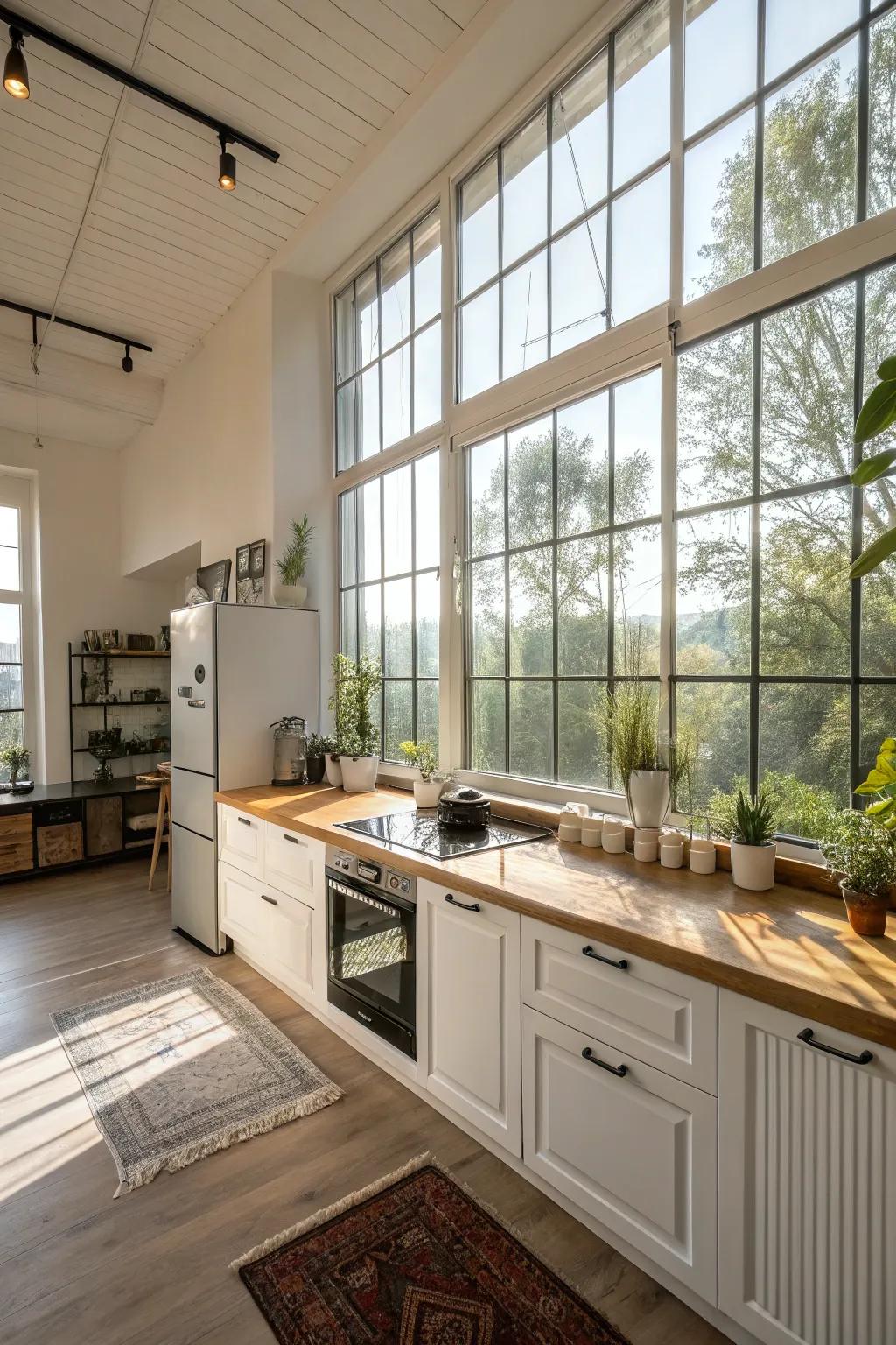 Natural light streaming into a bright kitchen.