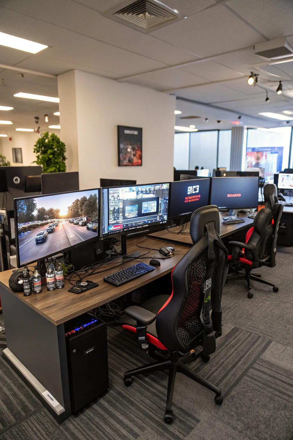 A multiscreen setup for an enhanced gaming and work environment.