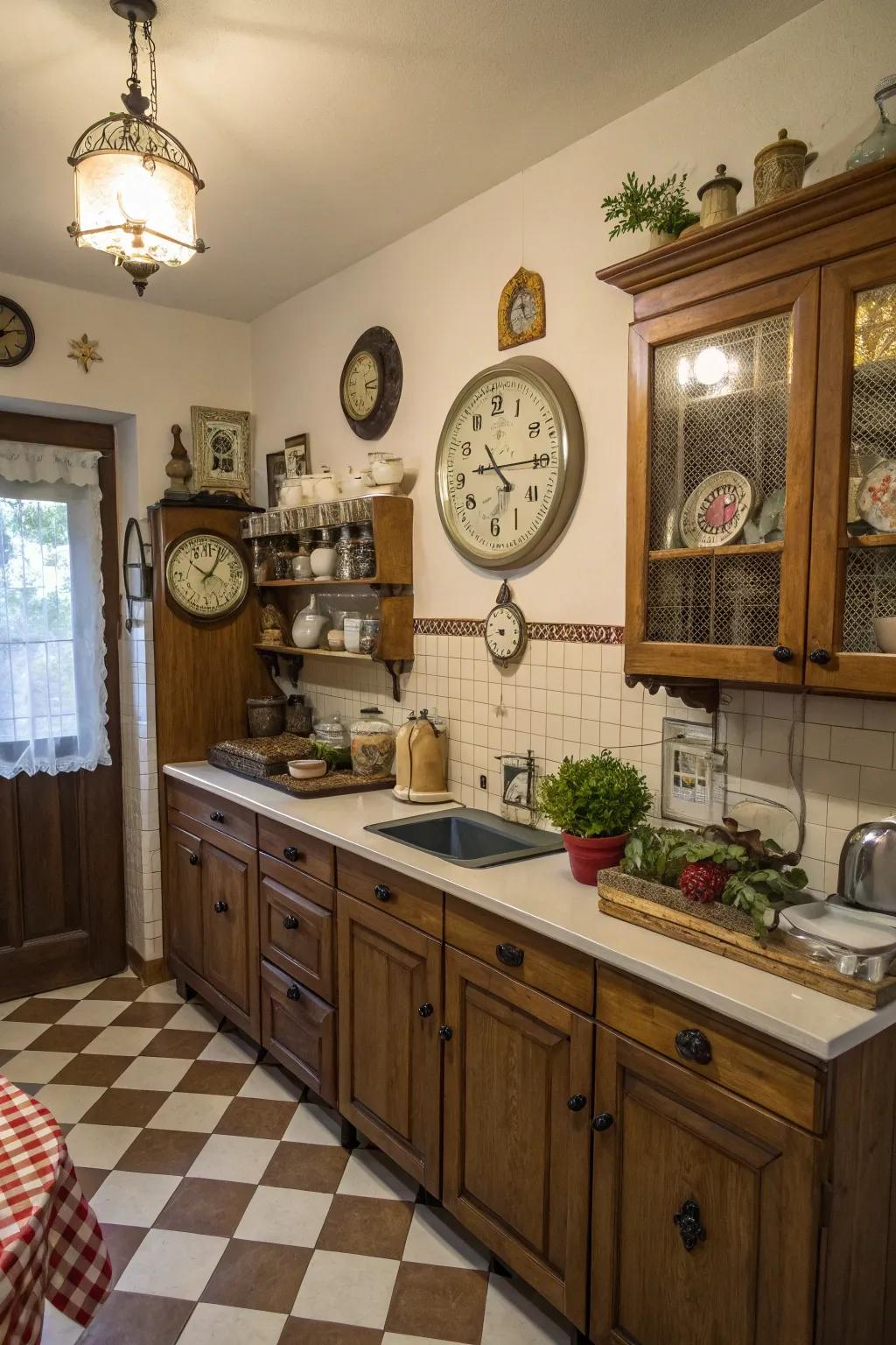 Vintage accessories infuse the culinary space with character and history.