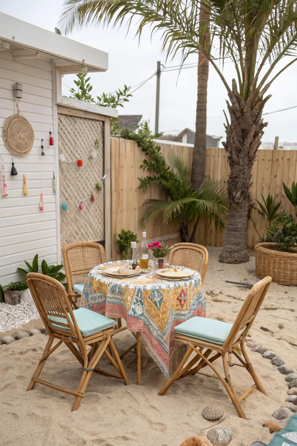 With a rattan table and chair set, embrace coastal vibes.
