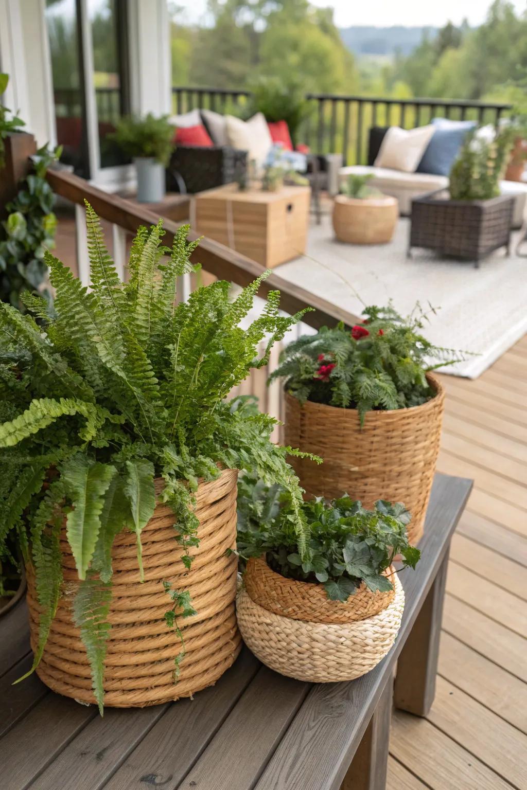 Incorporate free-spirited charm with woven basket planters.