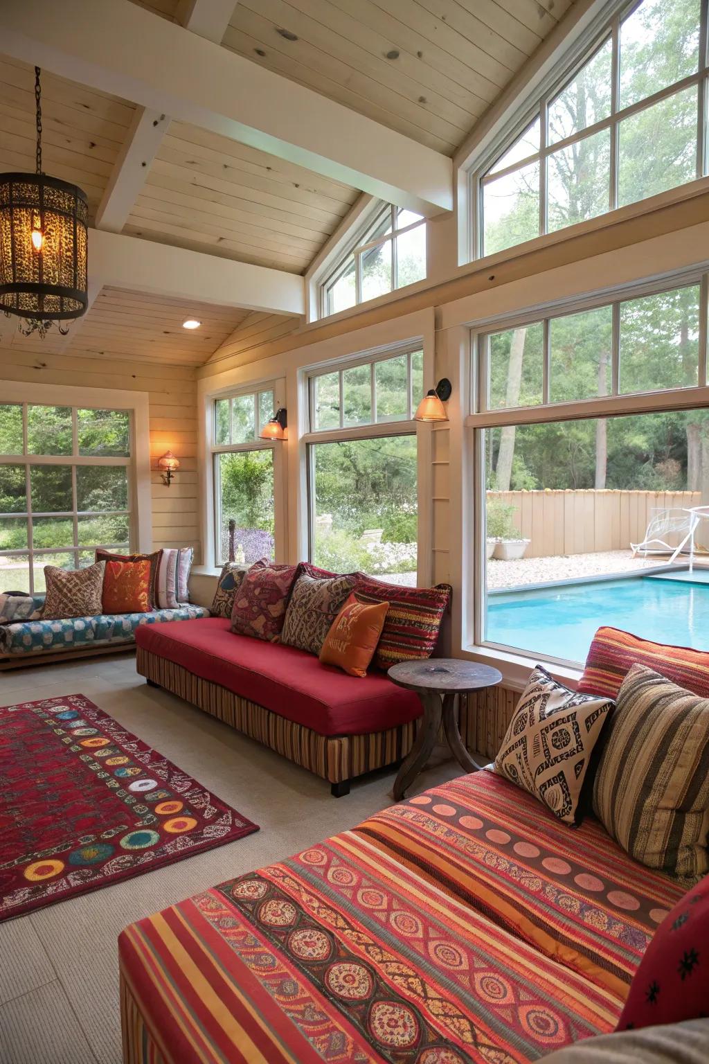 Vibrant shades bring vigor and coziness to the guest house interior.