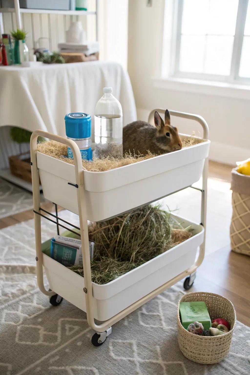 A versatile rolling cart makes hay storage mobile and organized.