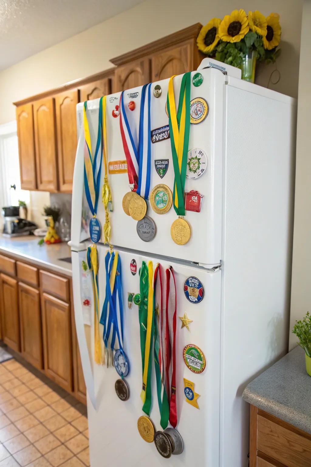 Fridge magnets offer a quirky way to keep your medals in sight and mind.