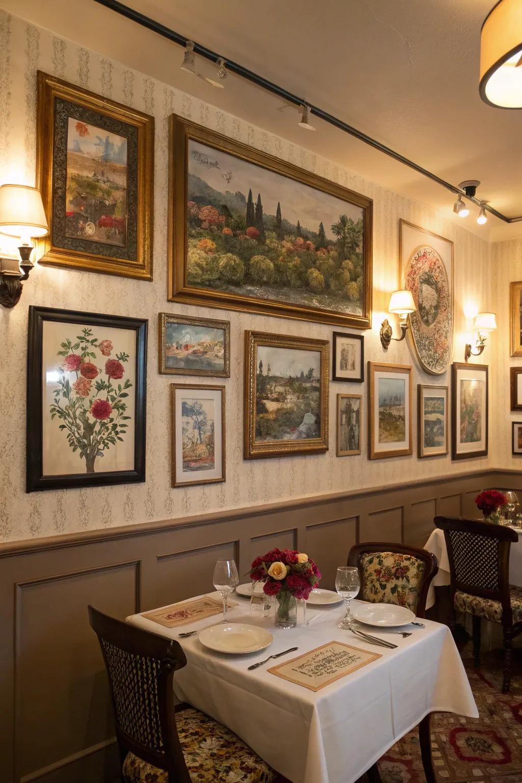 Inventive wall art adds character to your dining room.