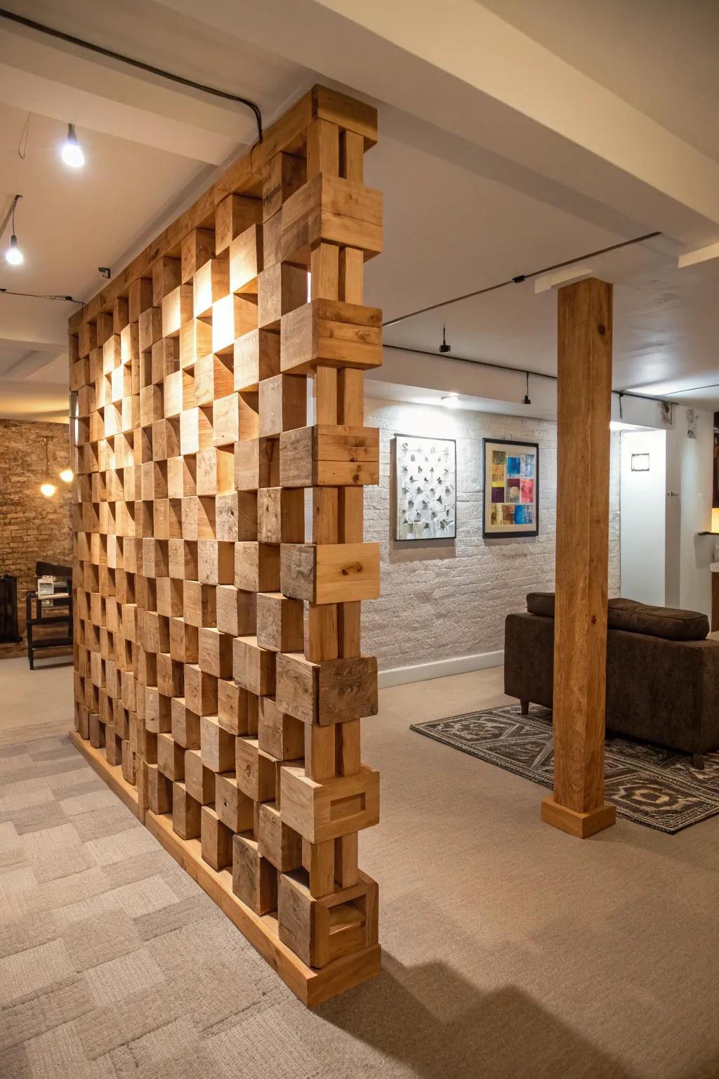 Chunky wooden blocks make for a unique and eye-catching divider.