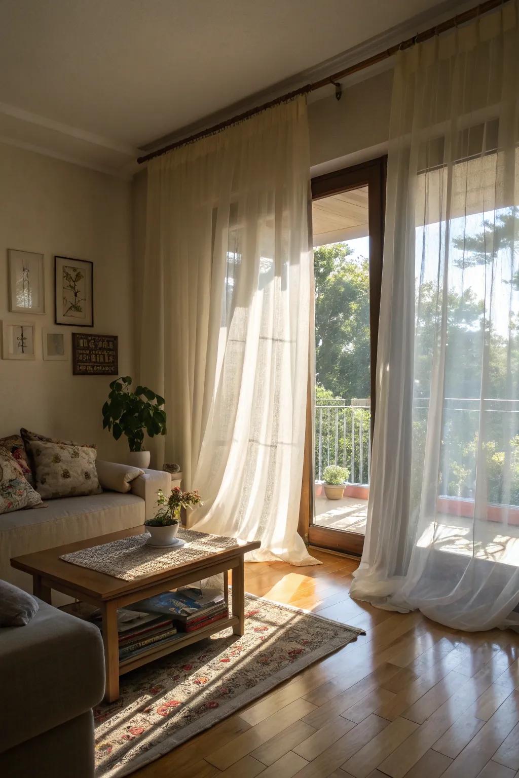 Understated window dressings encourage warmth and natural light.