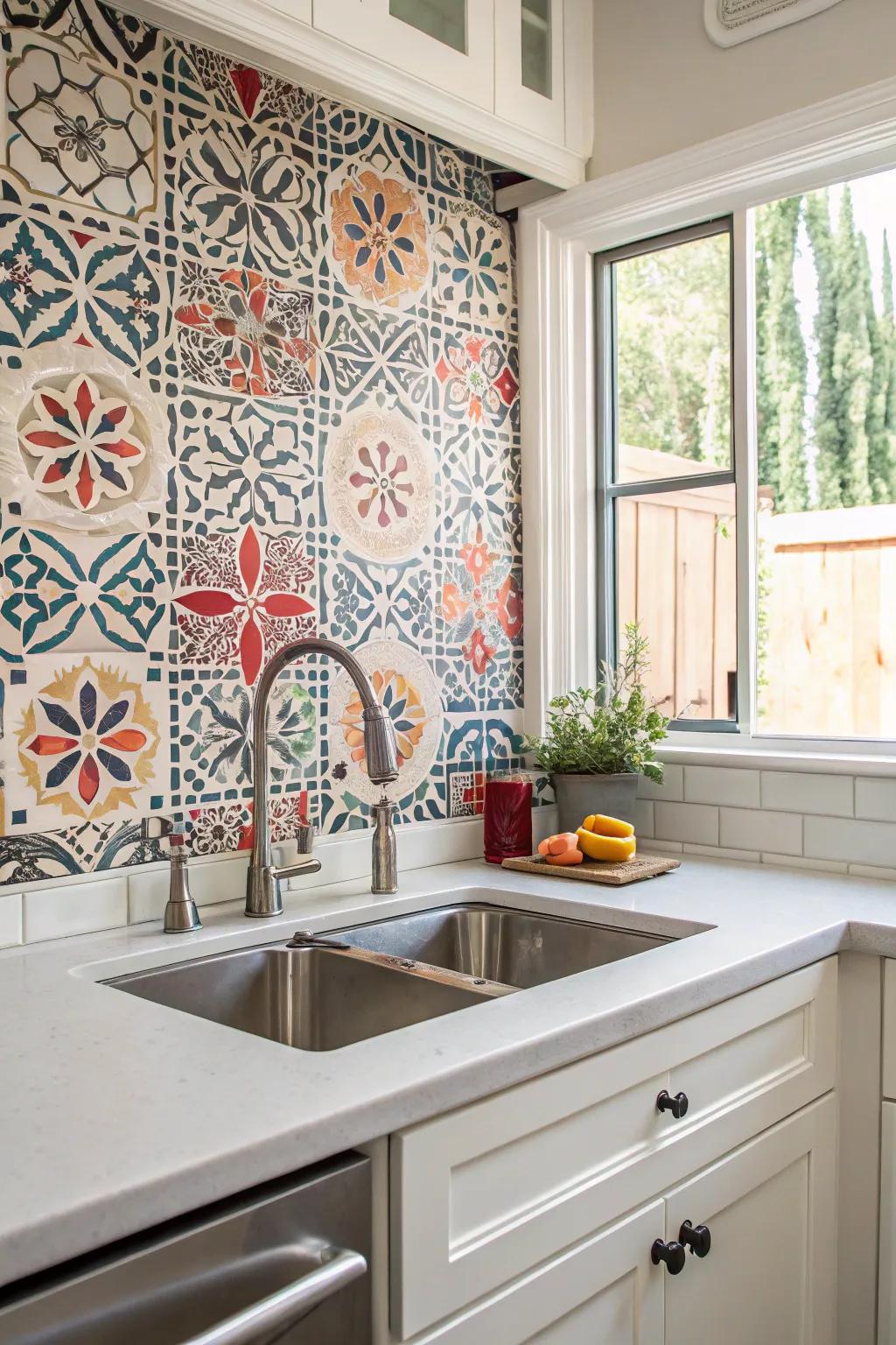 An accent wall backsplash serves as a stunning focal point in the kitchen.