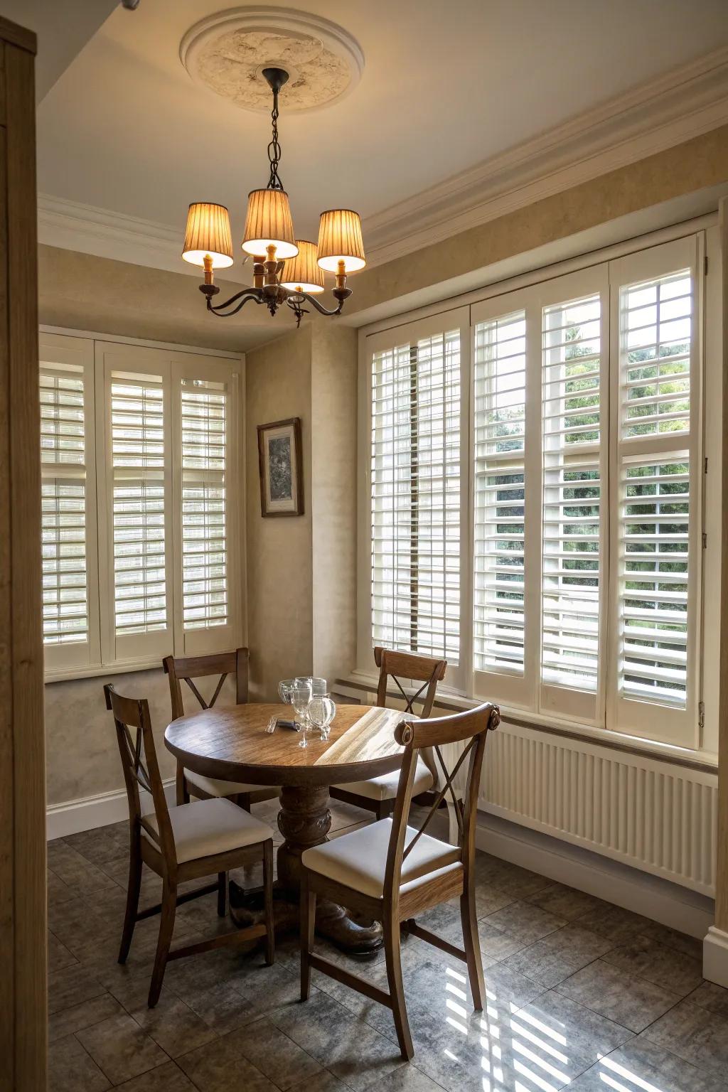 Louvered shutters deliver classic design and usefulness.