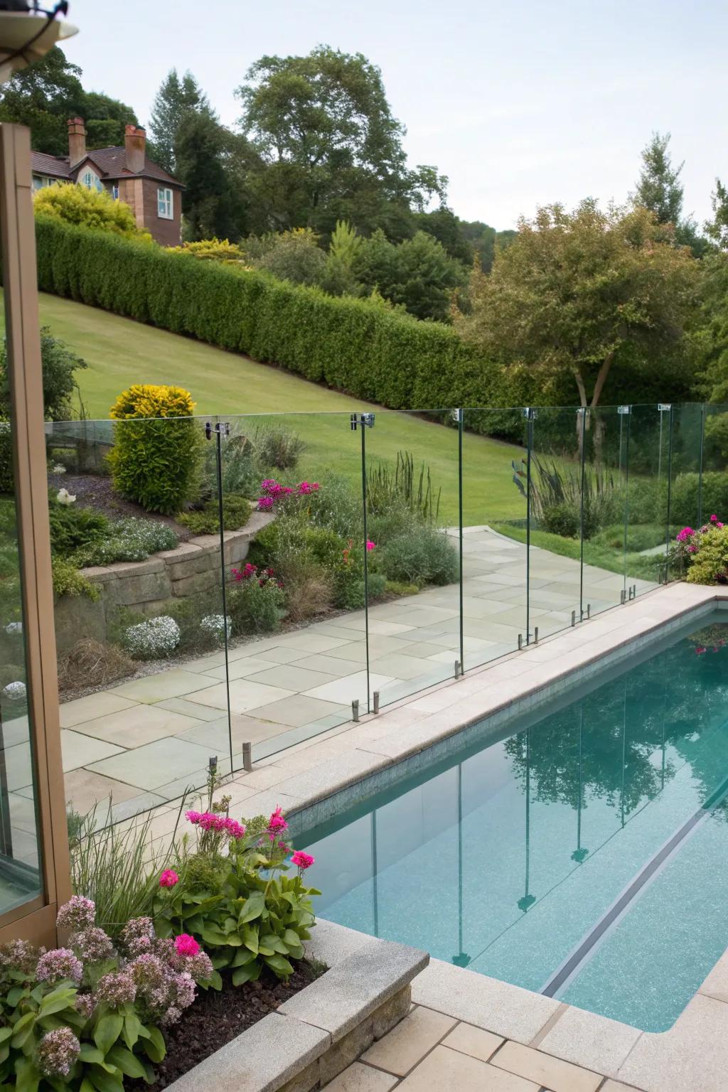 Glass fencing maintains openness around pools.