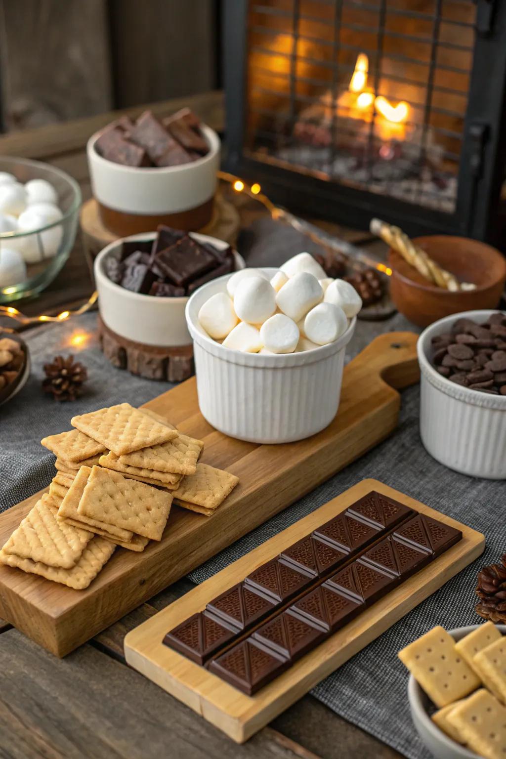 A themed s’mores station ready to delight with its gourmet offerings.