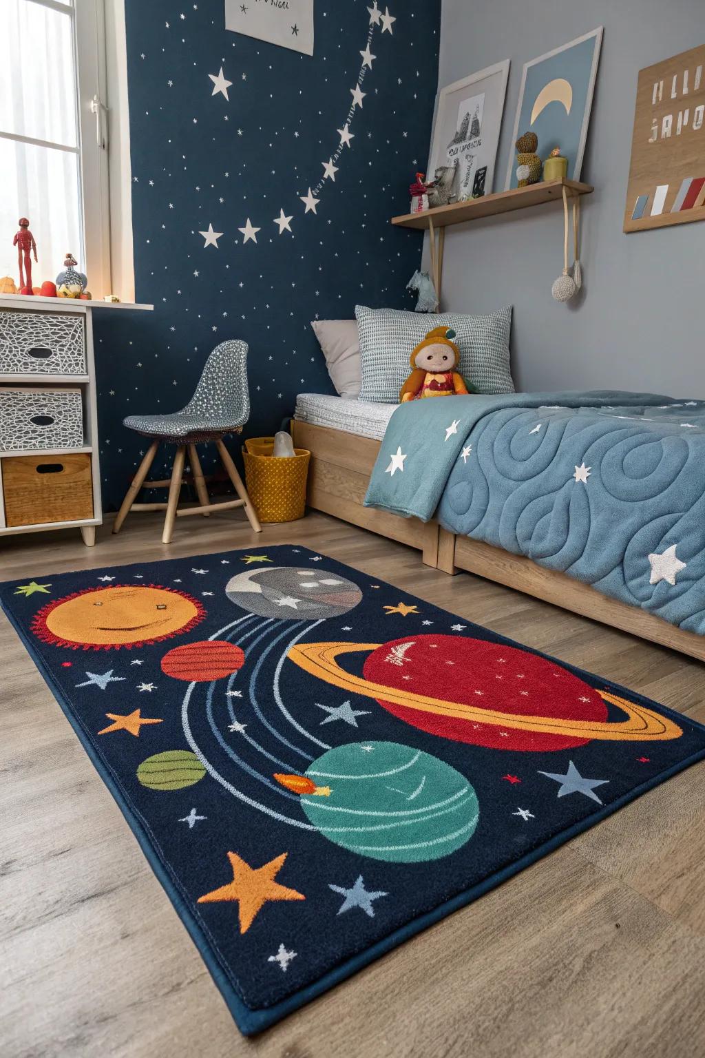 Planetary rugs add color and a whimsical touch to your space.