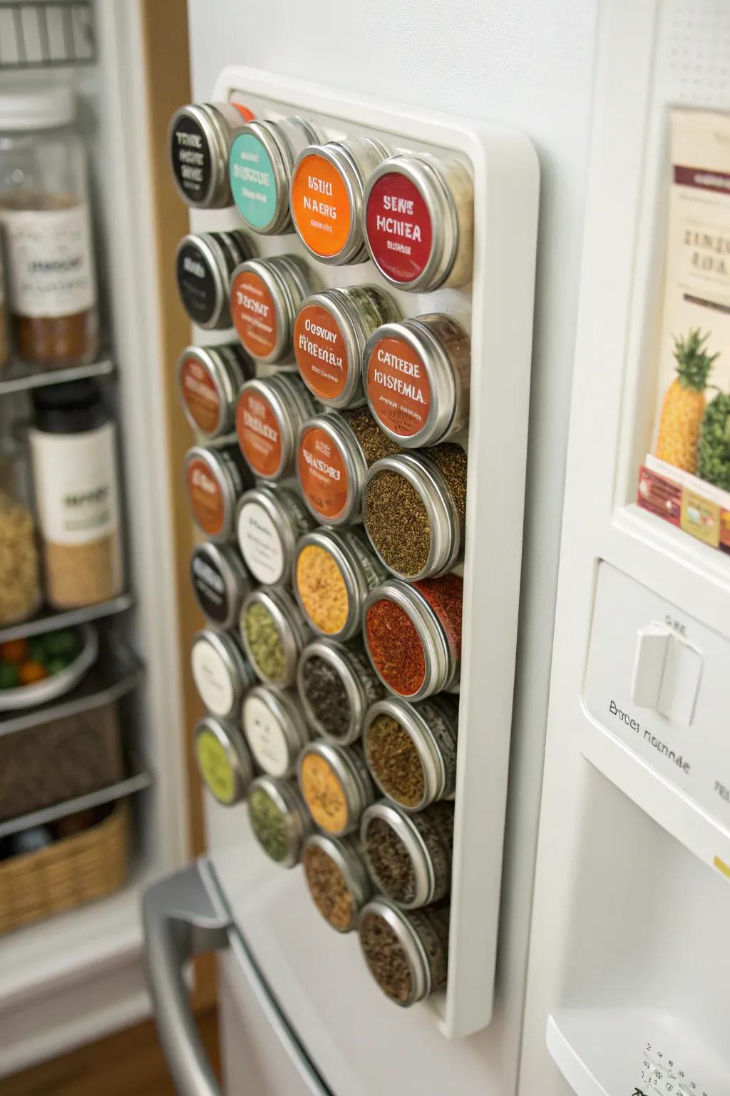 Magnetic jars adding both function and flair to the kitchen.