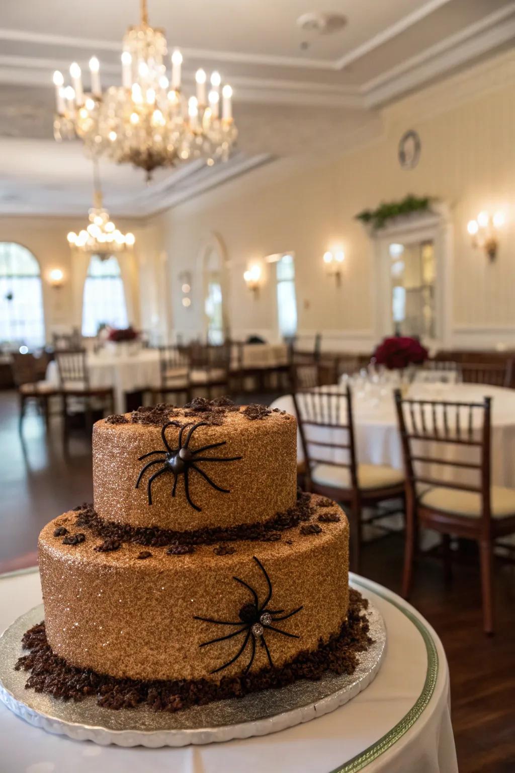 A sparkling spider cake with edible glitter.