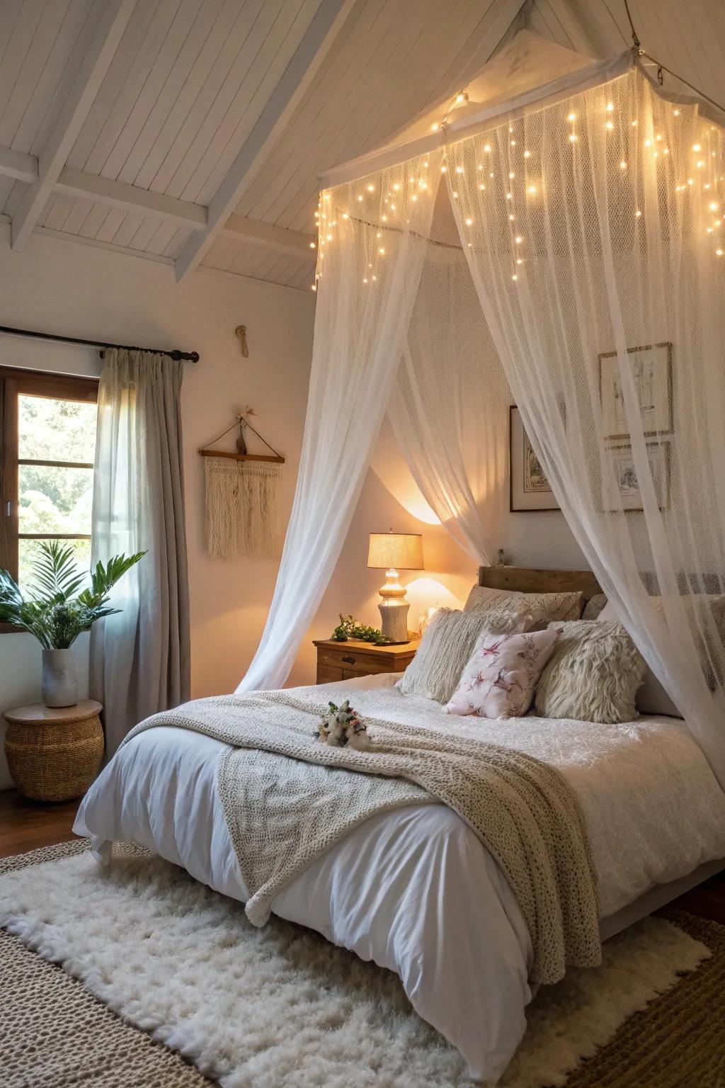 Create a magical hideaway with a tulle bed canopy.