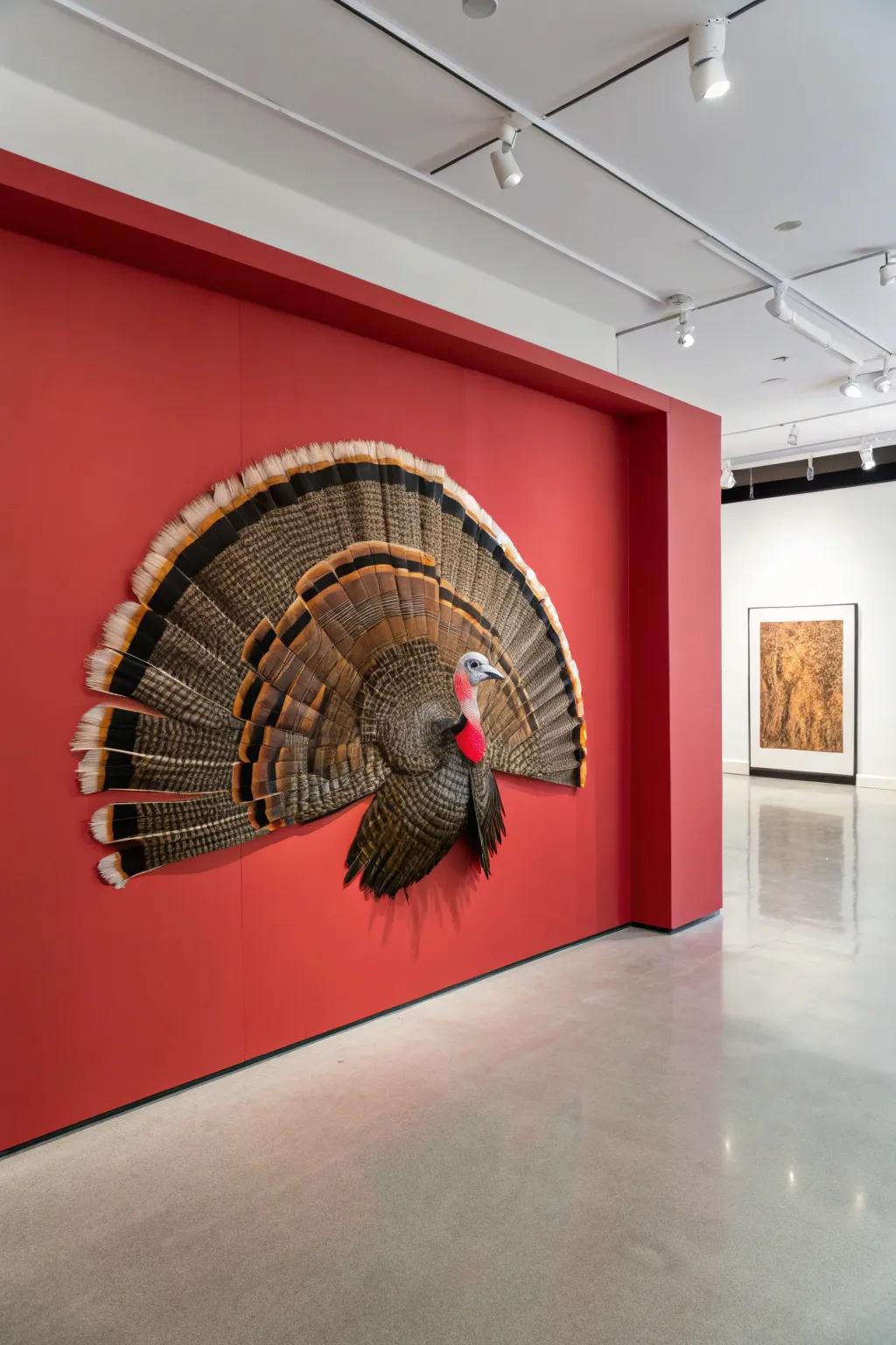 A turkey cape adding a bold statement to the wall.