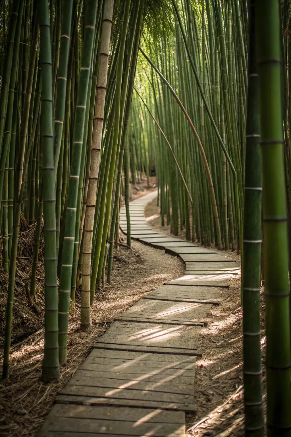 A bamboo pathway labyrinth adds an exotic touch to your garden.