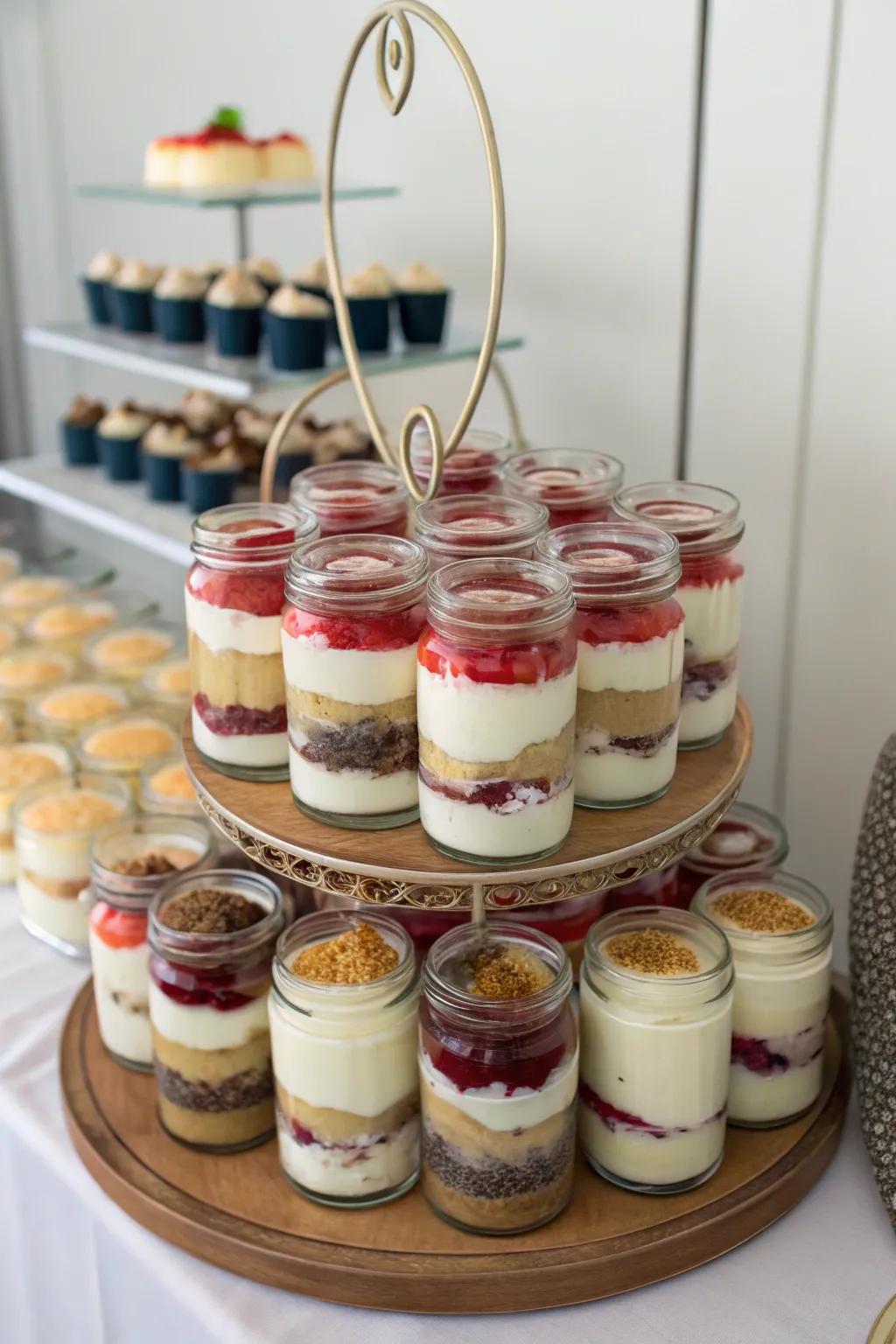 Mini dessert jars offering individual servings of sweetness.